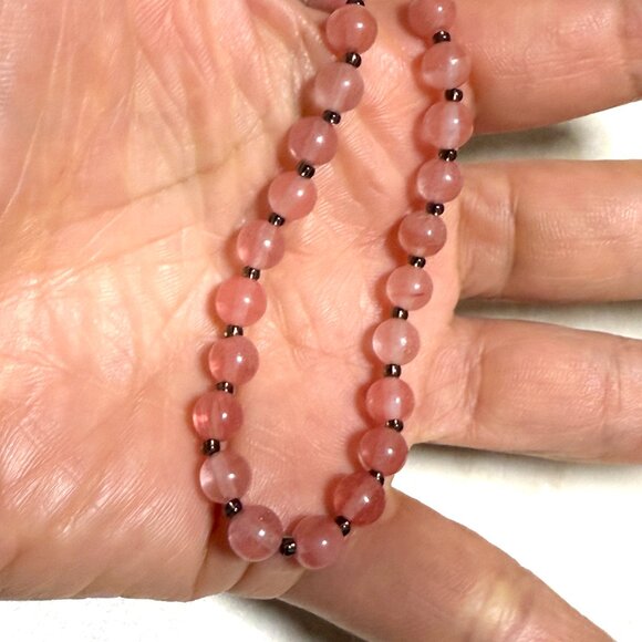 Cherry Quartz Short Necklace, Adjustable Beaded Necklace - Picture 10 of 10